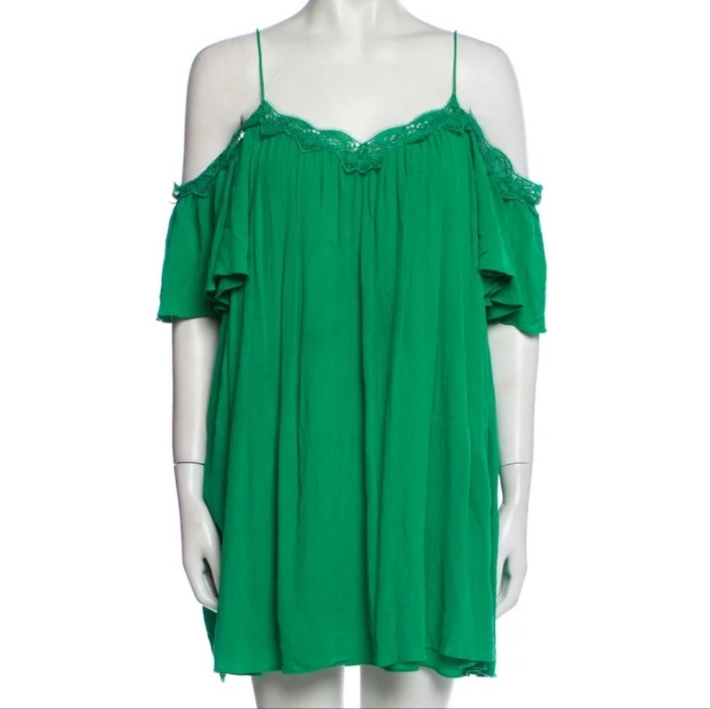 ALICE + OLIVIA LACE-TRIMMED CREPE MINI DRESS - KELLY GREEN Brand New